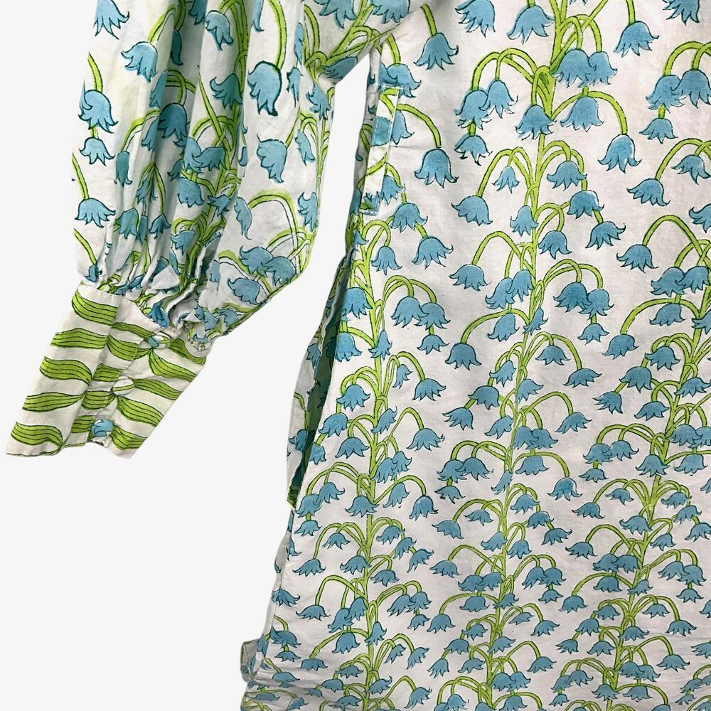 Sue Sartor Dress Womens S Blue Green Floral Cotton Long Sleeve Tunic *READ - Picture 7 of 16